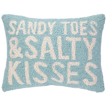 Coastal Throws & Pillows, Coastal Blue Sandy Toes and Salty Kisses Hook Throw Pillow, 16